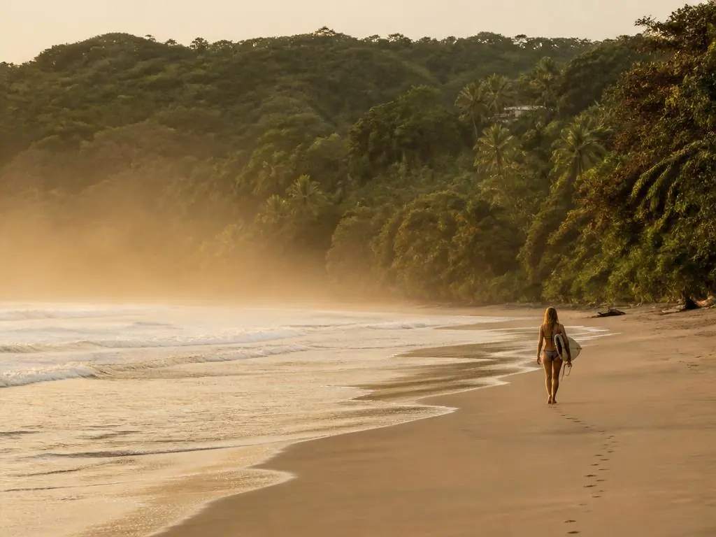 Wide surf beach backed by jungle at Nosara