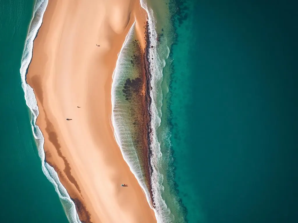 Aerial view of the whale tail sandbar at Uvita with turquoise water